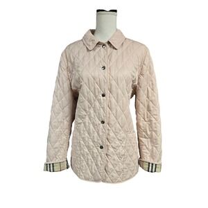 Burberry London Pink Quilted Jacket Nova Check Lining Made in England Womens L